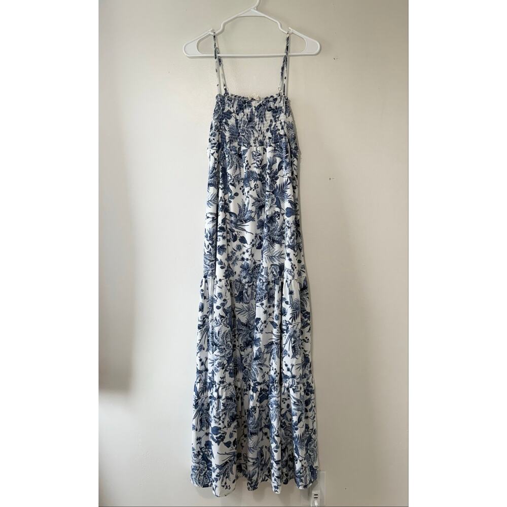 Altar’d State Blue White Floral Smocked Tiered Maxi Dress Boho Cottagecore - Picture 2 of 7